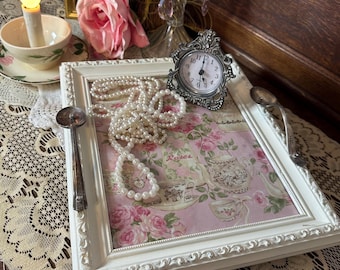 Shabby Chic Tea Rose Serving Tray – Upcycled Picture Frame with Spoon Handles