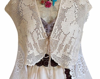 Boho Crochet Horse Vest • Vintage Lace Equestrian Show Outfit (SM-MED)