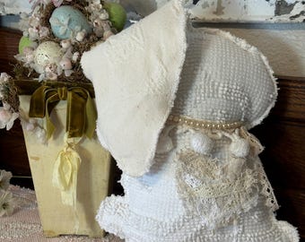 Handmade Chenille Bunny, Vintage Hobnail Bedspread Rabbit, Cottagecore Easter Decor, Lace Heirloom Plush