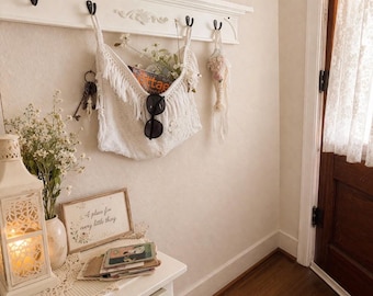 Vintage Chenille Bedspread Pocket Organizer, Shabby Chic Wall Hanging Storage