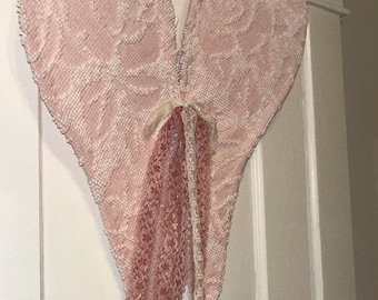 Handmade Pink Chenille Angel Wings: Vintage Roses, Lace, Cottagecore Decor