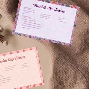 Tarjetas de recetas coloridas con 10 frutas diferentes, plantillas de recetas imprimibles digitalmente, plantillas de tarjetas editables de 4 x 6