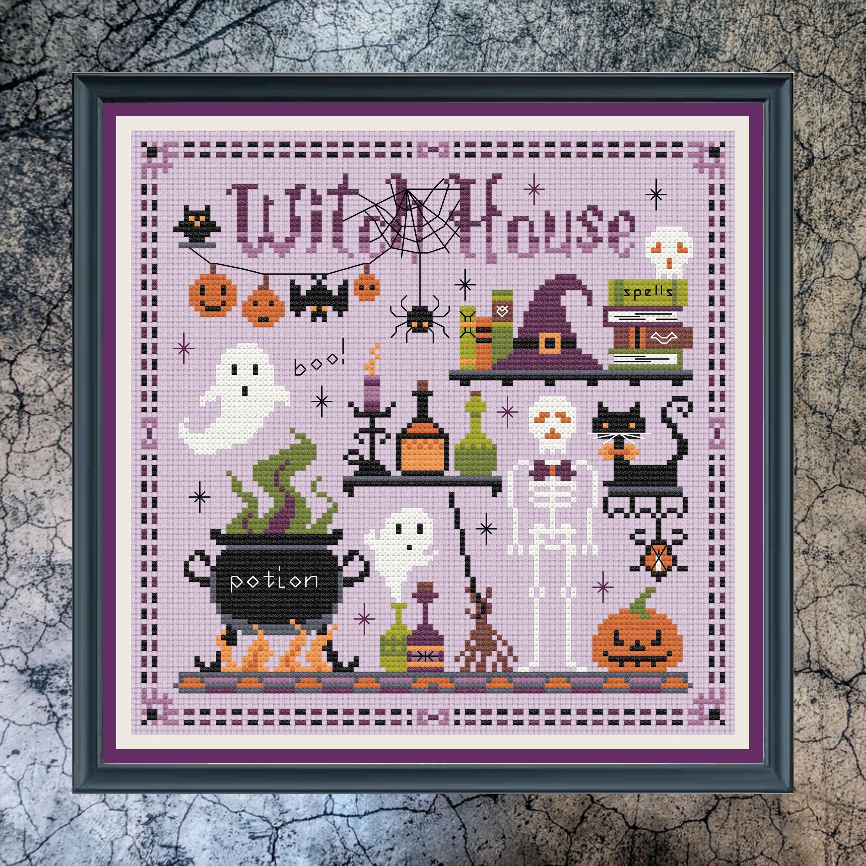 Spooky Witch House Cross Stitch – Halloween PDF Pattern With Ghosts ...