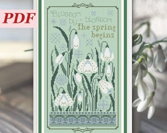 The Spring Begins Cross Stitch Pattern. Snowdrops Embroidery. Modern Spring Ornament. Instant PDF Download. Elegant Flower Design