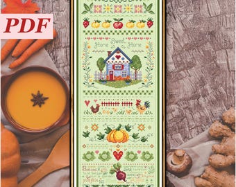 Countryside Sampler. Cross Stitch Pattern PDF. Cottage Garden & Farmhouse. Country Home Embroidery