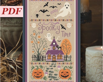 Halloween Cross Stitch Pattern: Spooky Ghost & Bats Design (PDF Download)