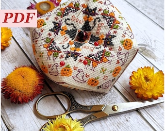 Halloween Pincushion Cross Stitch Pattern: Spooky Autumn Sampler (PDF Download)