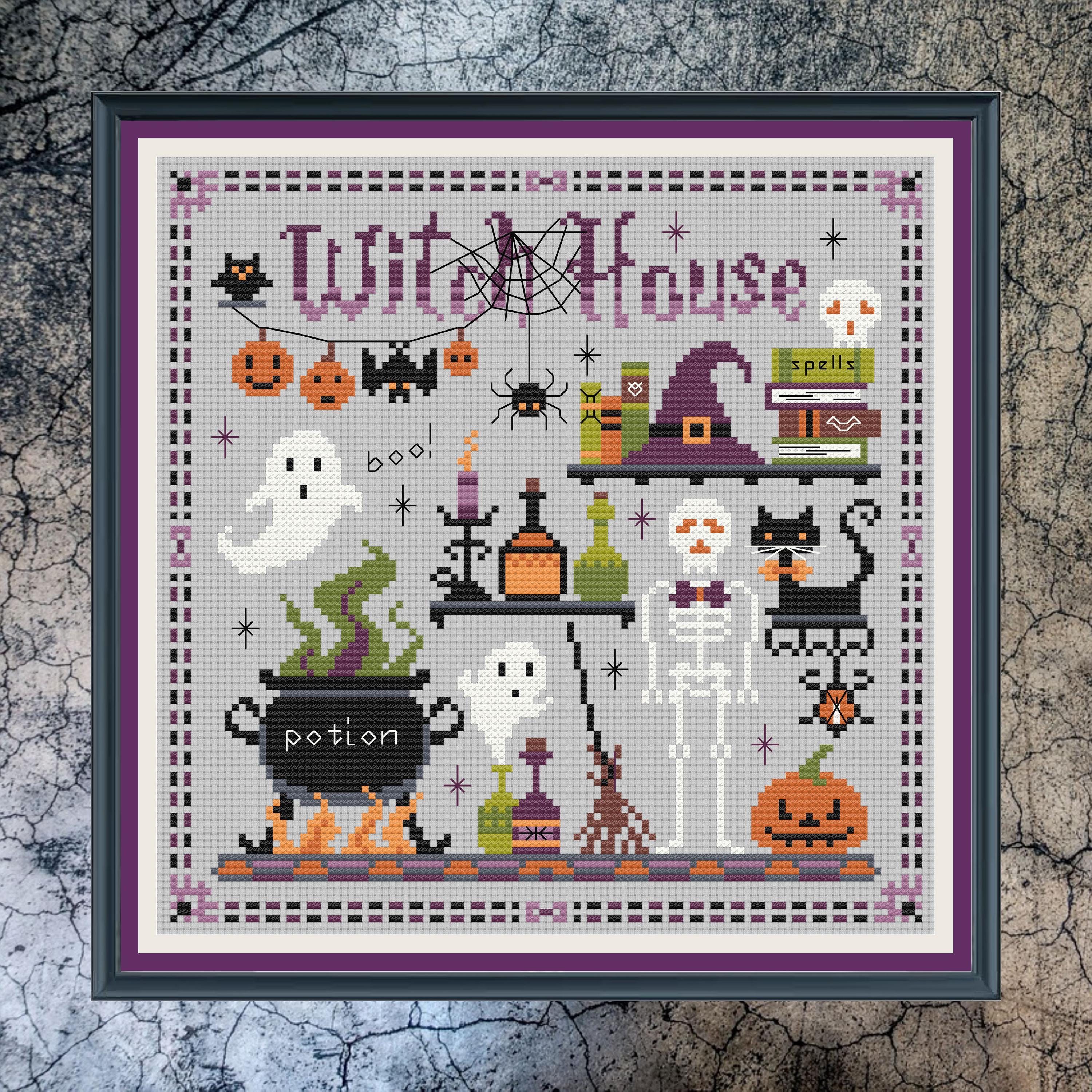Spooky Witch House Cross Stitch – Halloween PDF Pattern With Ghosts ...