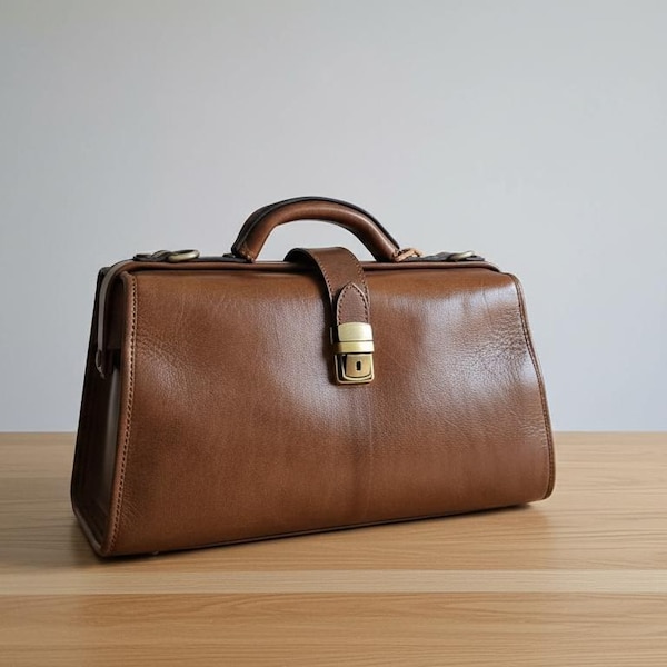 Handmade Leather Doctor Bag, Vintage Style Top Handle Satchel, Made in Spain