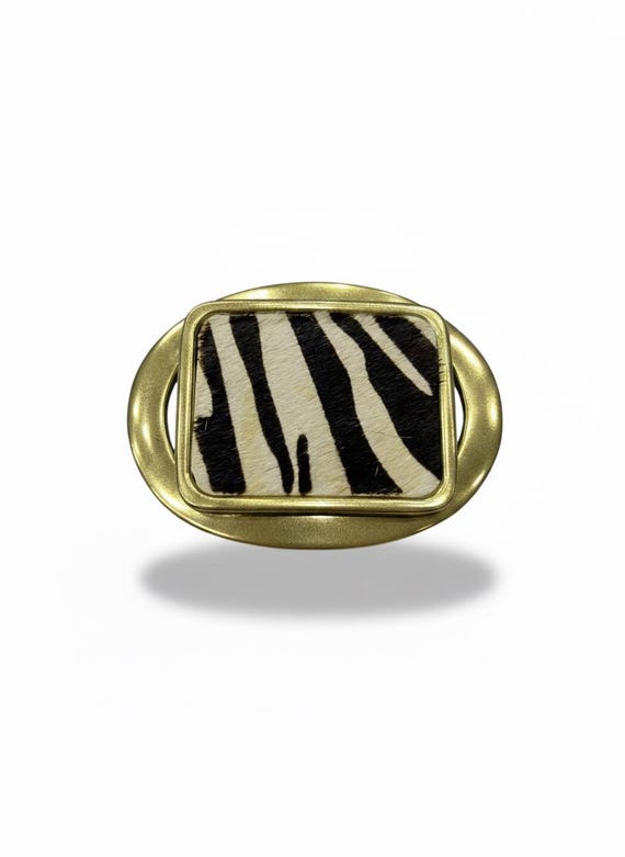 Zebra Print Belt Buckle With Gold Finish, Statement Animal  display picture 1