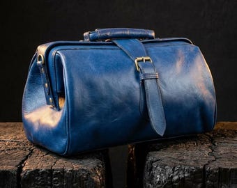 Navy Blue Leather Doctor Bag, Handmade Satchel, Business Bag