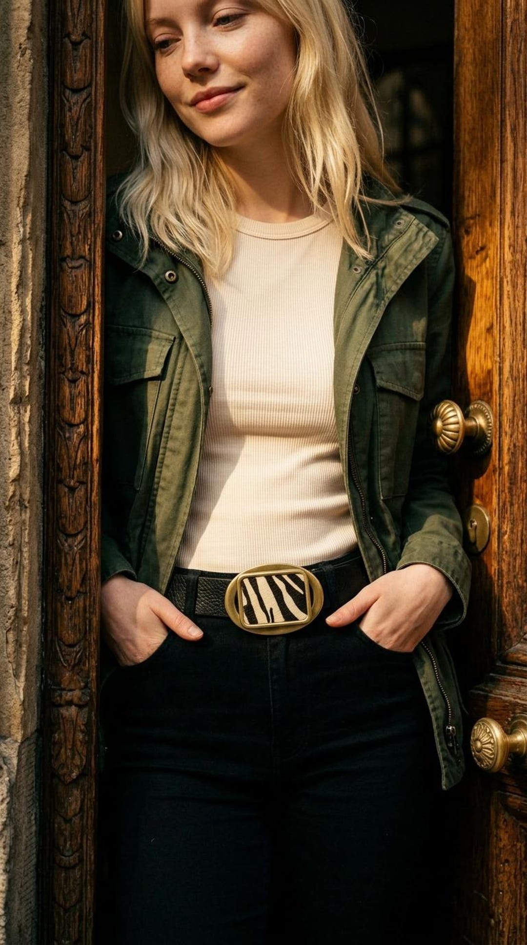 Zebra Print Belt Buckle With Gold Finish, Statement Animal 