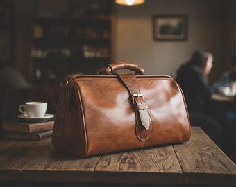 Leather Doctor Bag, Handmade Medical Bag, Vintage Leather Satchel, Brown Leather Travel Bag, Christmas Gift, Elegant Gift for Him/Her