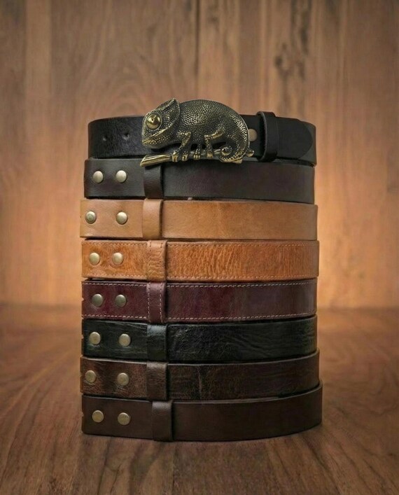 Leather Statement Belt LIZARD Buckle 7045 Women main image 3
