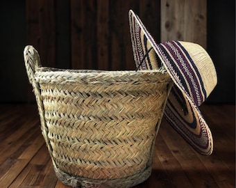 Large Woven Straw Tote Bag, Natural Fiber Basket, Braided Detail
