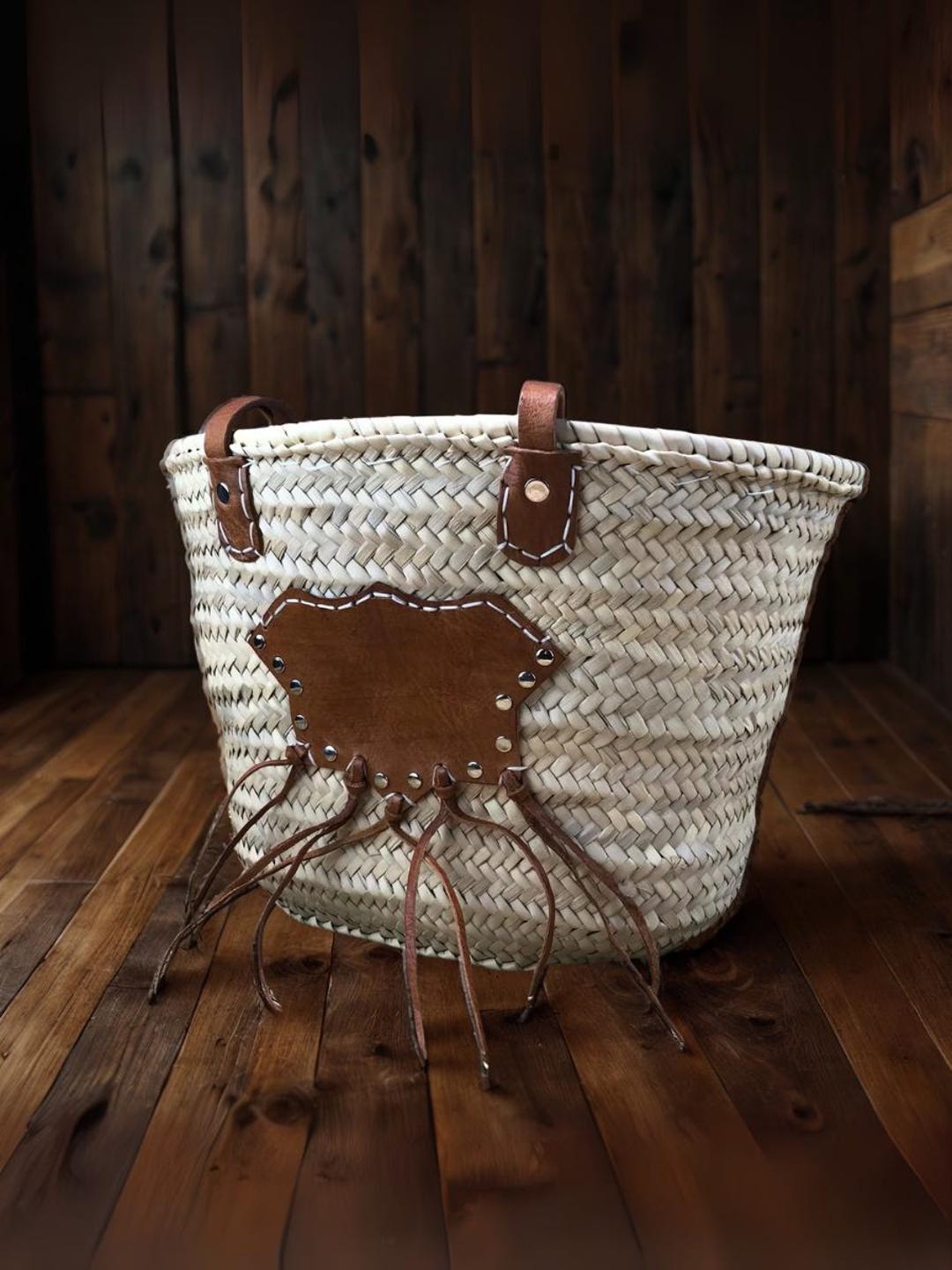 Woven Straw Tote Bag, Leather Patch and Tassels, Summer Beach Bag - Etsy