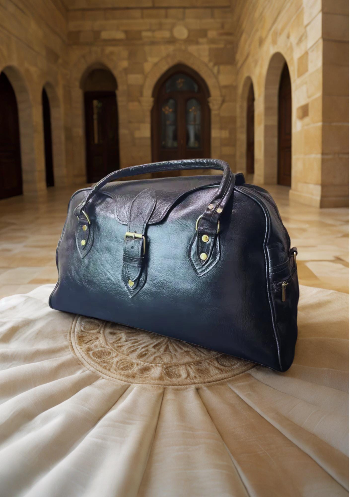 Black Leather Travel Duffel Bag, Full Grain Leather Weekender, Unisex Carryall