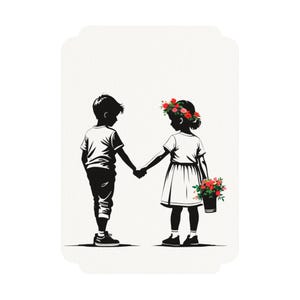 Cartes postales - Garçon tenant une fille avec une couronne de fleurs et des fleurs colorées - Cartes postales - Garçon tenant une fille avec une couronne de fleurs et des fleurs colorées