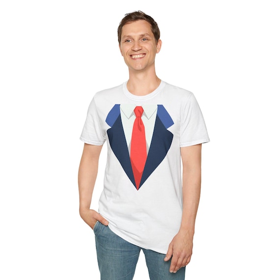 Elegant T-shirt With Suit Print and Red Tie Elegant T-shirt With