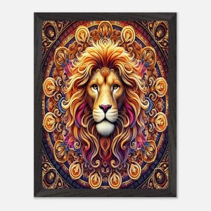 Mandala Segno Zodiacale Leone – Poster Premium con cornice in legno e carta opaca
