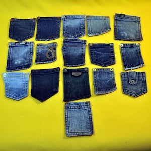 Set von 16 Vintage Mini Denim Münztäschchen - Upcycled Blue Jeans Scraps zum Basteln