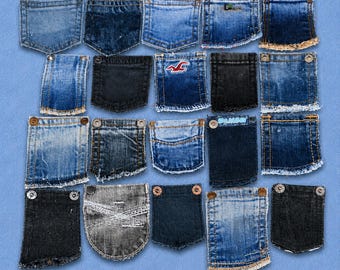 Set med 20 vintage mini-myntfickor i denim – Återvunna jeansrester för pyssel
