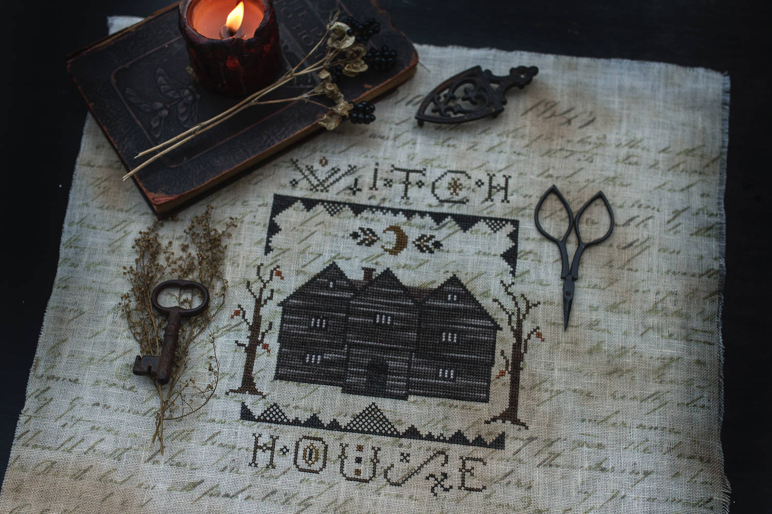 Salem Witch House Primitive Cross Stitch Pattern Etsy