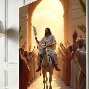 Jesus Enters Jerusalem Canvas, Triumphal Entry Wall Art, Palm Sunday Christian Decor, Easter Faith Print, Canvas Wall Art, Ready to Hang