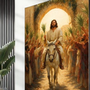 Jesus Enters Jerusalem Canvas, Triumphal Entry Wall Art, Palm Sunday Christian Decor, Easter Faith Print, Canvas Wall Art, Ready to Hang