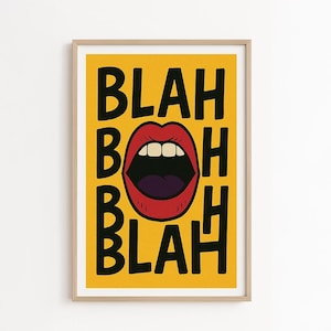 Blah Blah Blah Pop Art Poster, Bold Typography Digital Print, Funny Wall Art, Modern Canvas Wall Art Home Decor