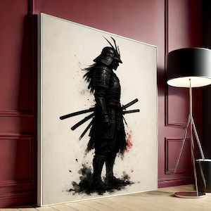 Samurai Warrior Canvas Wall Art Print, Japanese Warrior Poster, Dark Minimalist Samurai Decor, Canvas Wall Art Home Decor