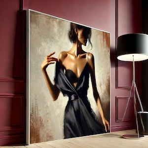 Elegant Woman in Black Dress Canvas Wall Art Print - Contemporary Art for Modern Living Room and Bedroom Decor