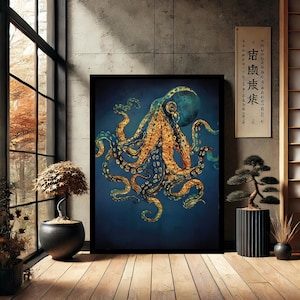 Octopus Wall Art Animal Decor, Animal Wall Art, Sea Octopus Canvas Wall Art   Modern Canvas Wall Art- Print , Abstract Wall Decor for Home