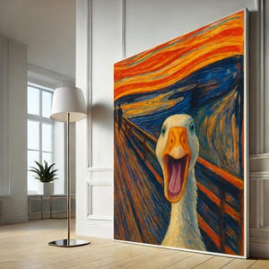 Funny Goose Scream Parody Canvas Wall Art, Meme Art Print, Humorous Animal Poster for Cool Home Decor