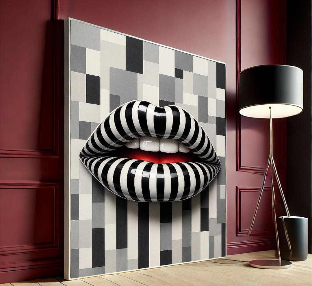 Photo inspiration: Gallery Detail: Striped Lips Pop Art Canvas Bold Modern Wall Print 3D