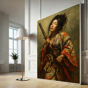 Stampa artistica da parete su tela raffigurante una donna samurai, dipinto di una ragazza guerriera giapponese, stampa artistica da parete su tela raffigurante una combattente di katana, decorazione per la casa.