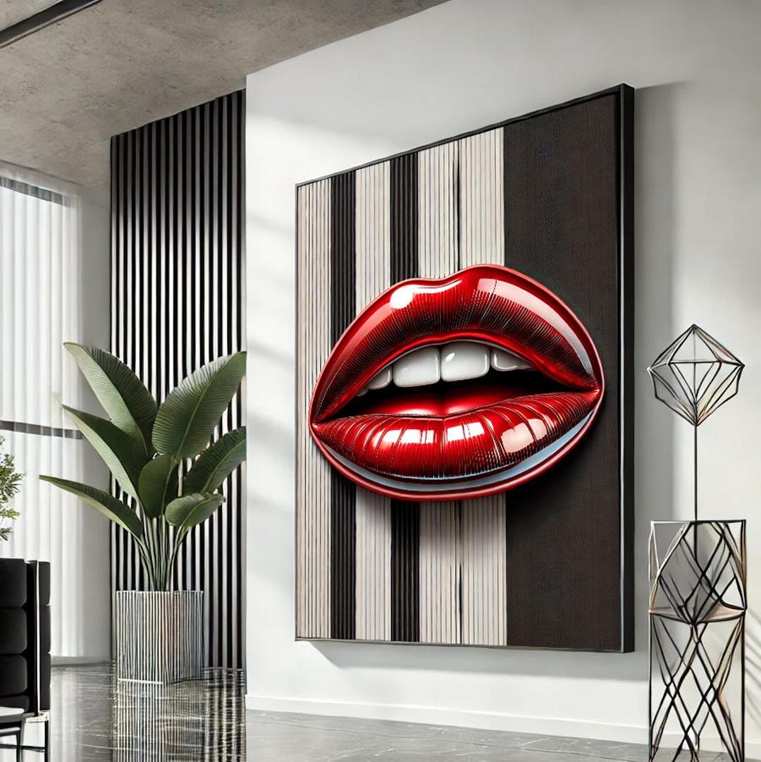 Woman Lips Pop Art Canvas Red Lips Wall Art, Modern Trendy Fashion ...