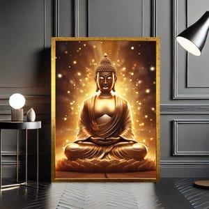 Toile d'art murale bouddha dorée – décoration murale de méditation zen, tableau de l'éveil spirituel, oeuvre d'art bouddha tranquille, impression prête à accrocher