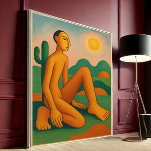 Brasilianische moderne Kunst Leinwand, abstrakte tropische Wandkunst, surreale Wüstenlandschaft Druck, Leinwandwandkunst, Wohnkultur, fertig zum Aufhängen