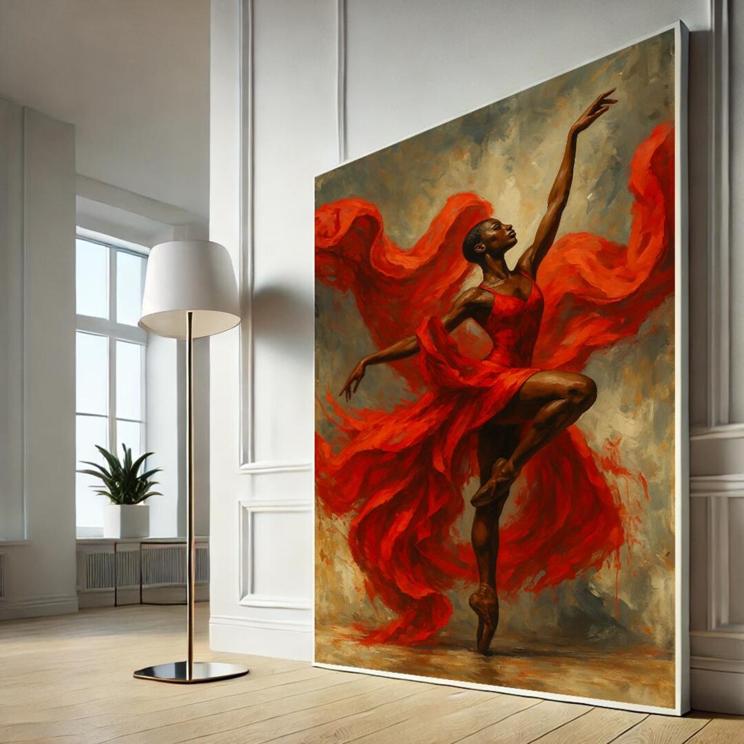 Black Ballerina in Red Dress Canvas Wall Art – Elegant Dance Painting ...