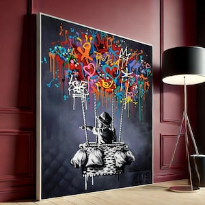 Banksy Balloon Wall Art, Colorful Street Style Canvas Print, Urban Graffiti Poster, Modern Pop Art for Home Decor