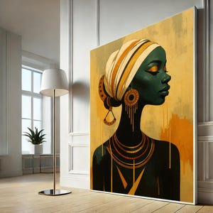 African Afro Black Ethnic Woman Canvas Art | Bold Portrait Wall Decor for Living Room | Vibrant Afrocentric Home Gift Idea