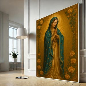 Virgin Mary Canvas Art, Catholic Religious Wall Decor, Our Lady of Guadalupe Print, Christian Faith Poster, Canvas Wall Art, Ready to Hang