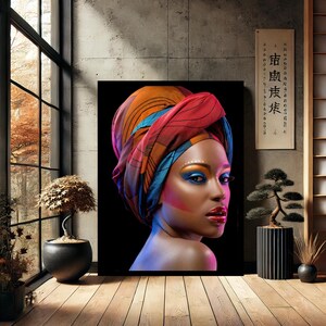 Black African American Beauty Earrings Modern Canvas Wall Art Print Abstract Home Decor Gift for Her - Contemporary Living Room Artwork