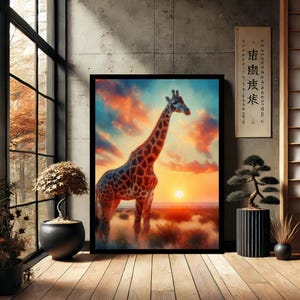 Giraffe Animal  - Modern Wall Art, Canvas Wall Art Print Painting, Abstract Wall Decor for Home