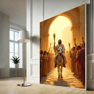 Jesus Enters Jerusalem Canvas, Triumphal Entry Wall Art, Palm Sunday Christian Decor, Easter Faith Print, Canvas Wall Art, Ready to Hang