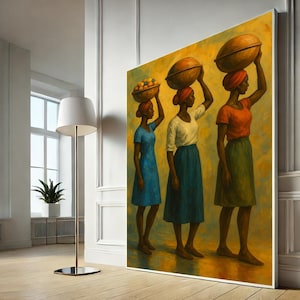 African Afro Ethnic Women Canvas Art | Cultural Portrait Painting for Living Room | Bold African Home Decor Gift