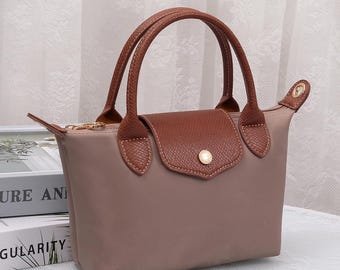 Nylon Logo Flap Satchel Crossbody Bag - Taupe