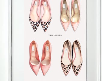 Pink Leopard High Heel Wall Art, Glam Fashion Printable