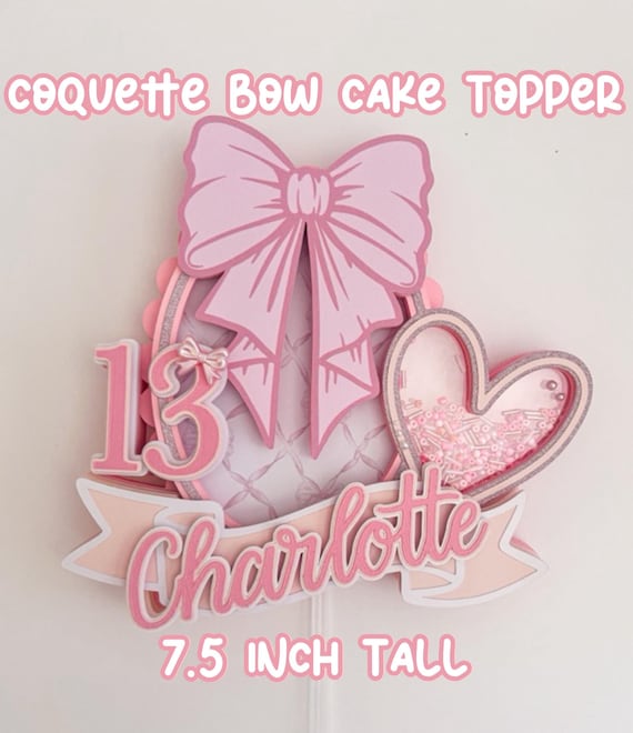 Custom Pink Coquette Bow Vintage Cake Topper